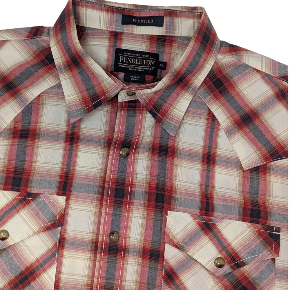 Pendleton Frontier Plaid Western Shirt Short Sleeve Men's‎ XL Red White